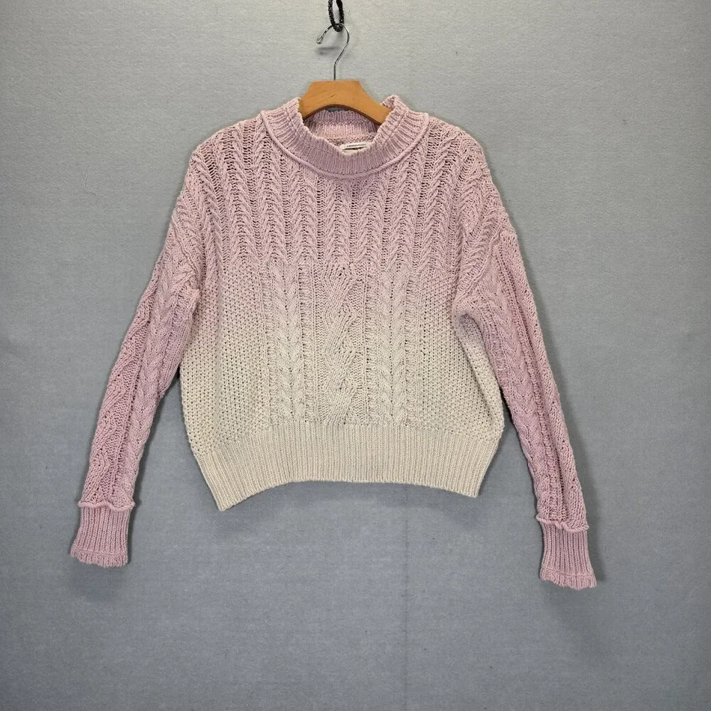 Anthropologie Pink White Ombre Dip Dye Knit Sweater Women's Size Small